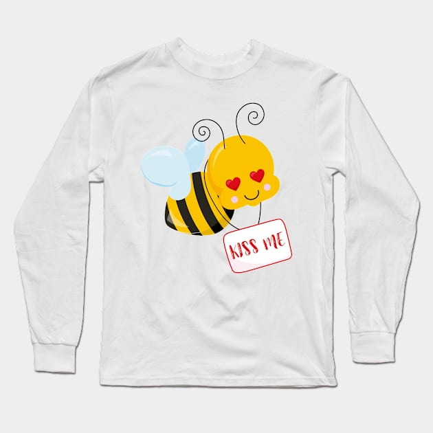 Cute Bee Valentine's day Design Long Sleeve T-Shirt by P-ashion Tee